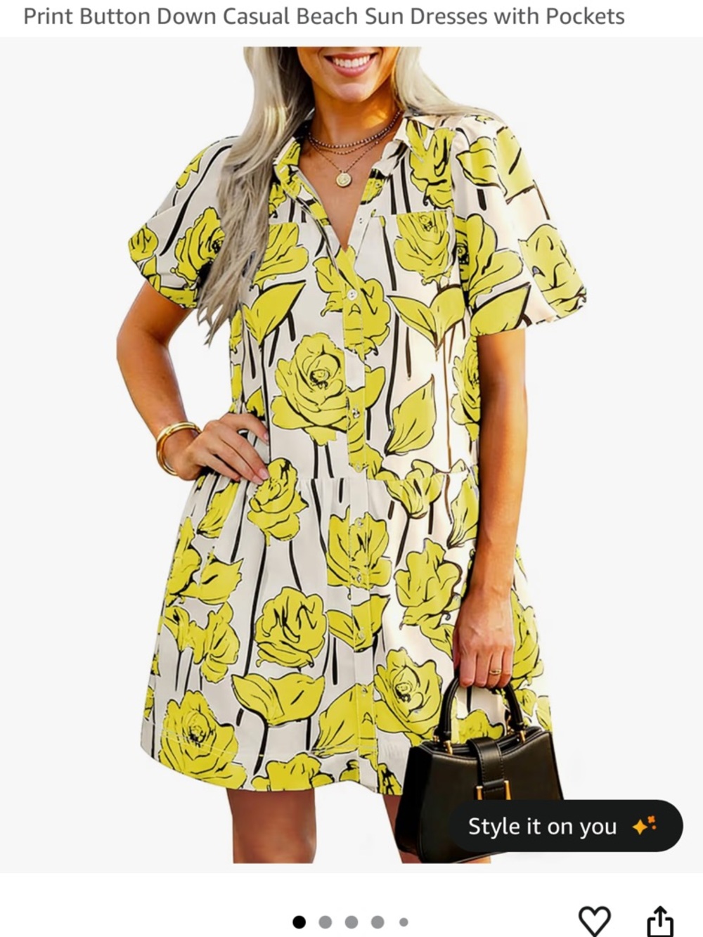 Casual Yellow Floral Button-Down Beach Dress